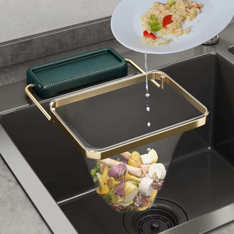 SinkNest™ Triangle Drain Rack – Hanging Strainer Basket with Suction Cups for Kitchen Waste, Fruits & Veggies